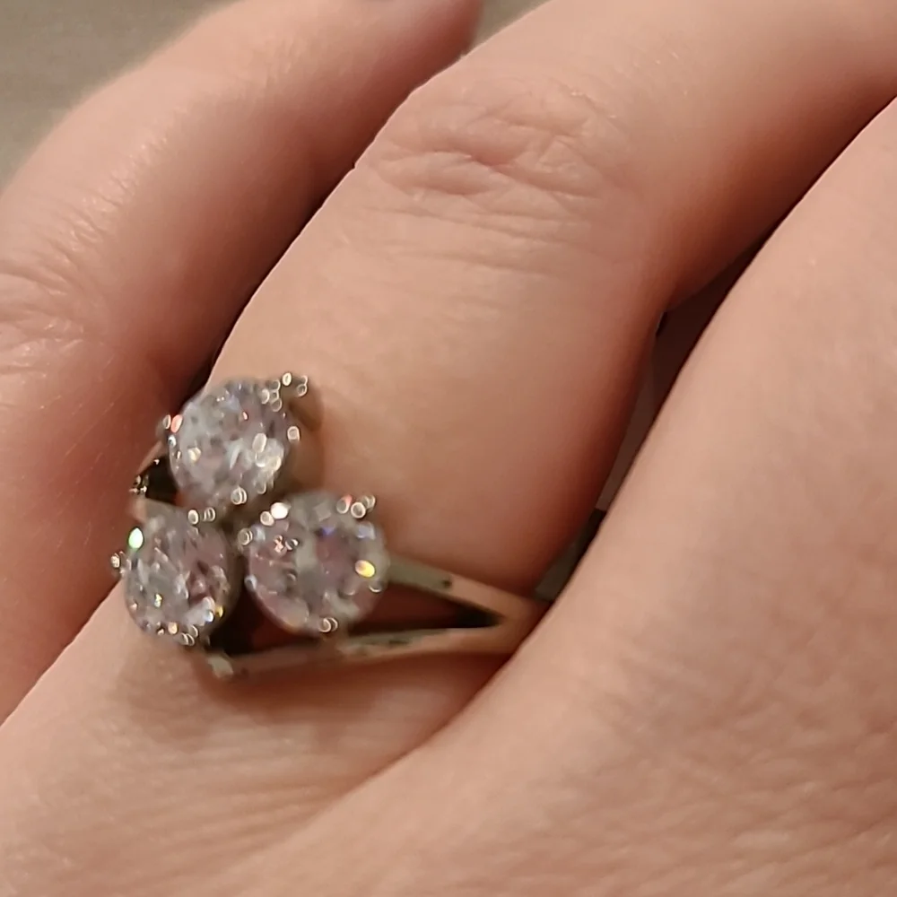 Three stone Cubic zirconia stainless steel ring